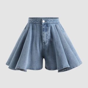 Ruffle Hem Denim Shorts